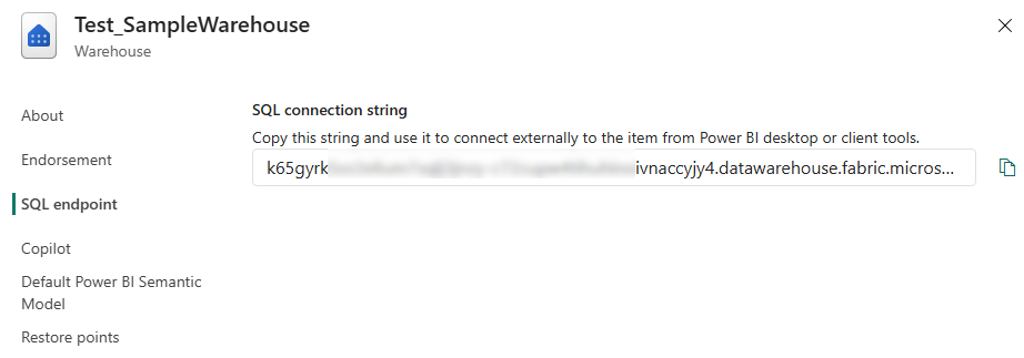 Azure Data Warehouse connection string details